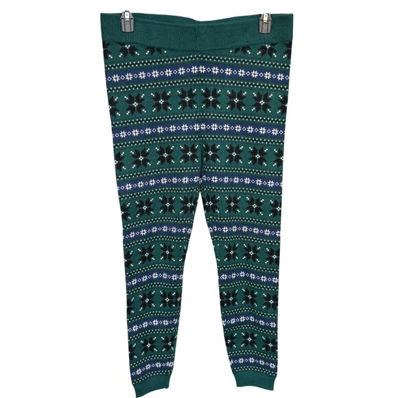 Torrid Green Fair Isle Knit Leggings Rayon/Polyester/Nylon Blend Womens Sz 1/XL - Picture 1 of 4